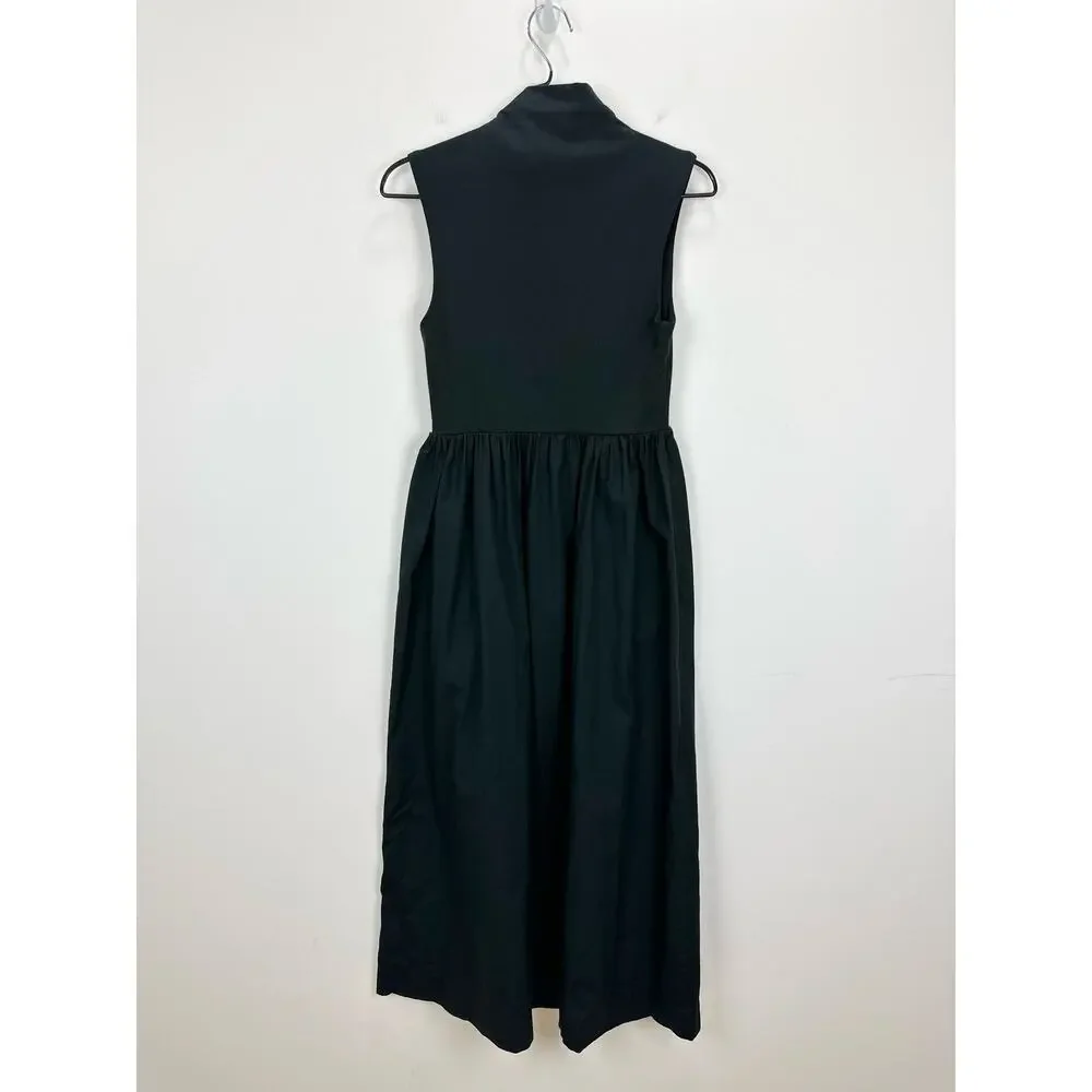 J.Crew Fitted Knit Mockneck Dress Poplin A Line Skirt Black Minimalist XXS NWT